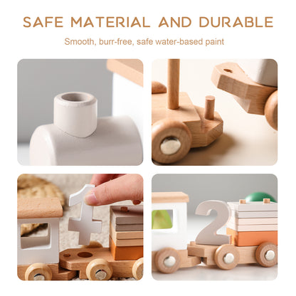 Montessori wooden toy train with numbers, durable non-toxic eco-friendly design for kids