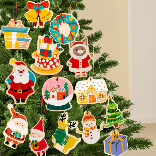 Colorful Christmas tree ornaments on a decorated tree