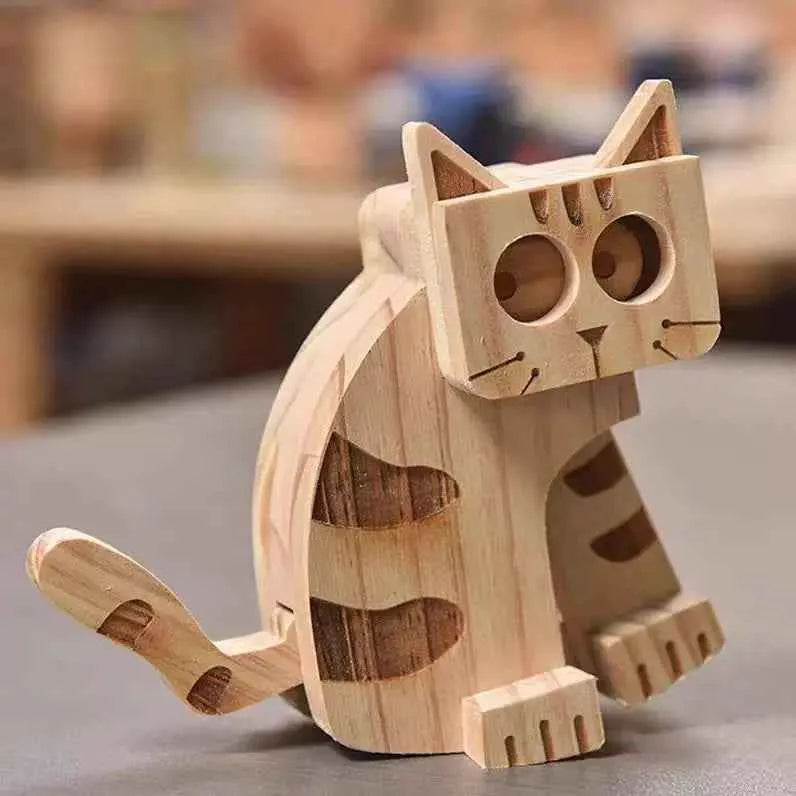 Wooden Ramp Walking Animals - Curious Cat Handcraft Ramp Walker - Curious Cat Wooden Toy Handcraft Ramp Walker - Curious Cat Wooden Toy