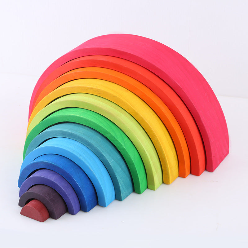 Custom OEM rainbow stacker toy, eco-friendly wooden toy product sample for SME product lines