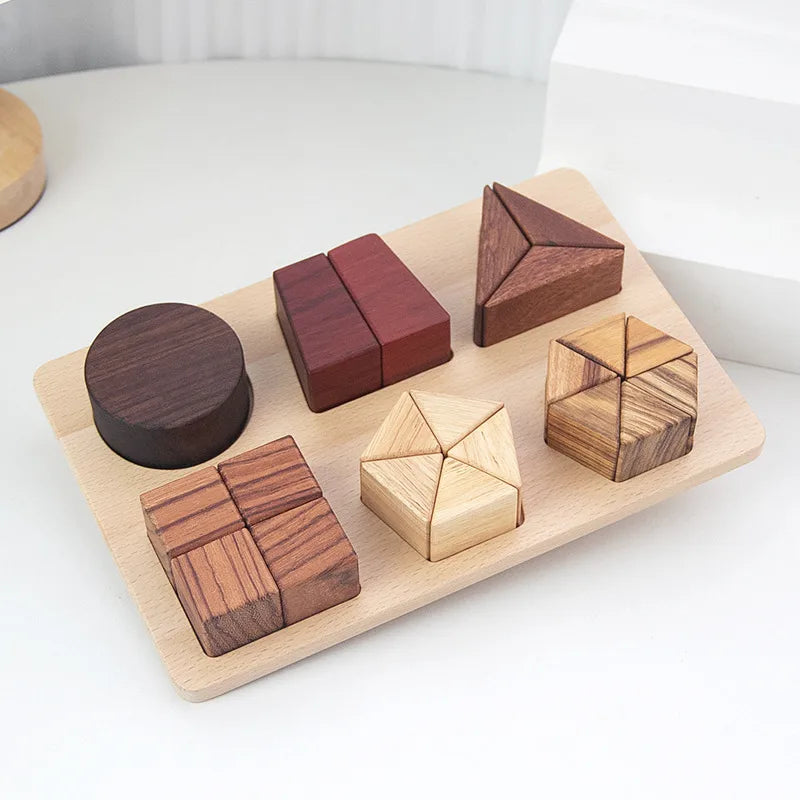 Custom wooden toy prototypes sample, geometric shapes, sustainable material supplier for small brands.