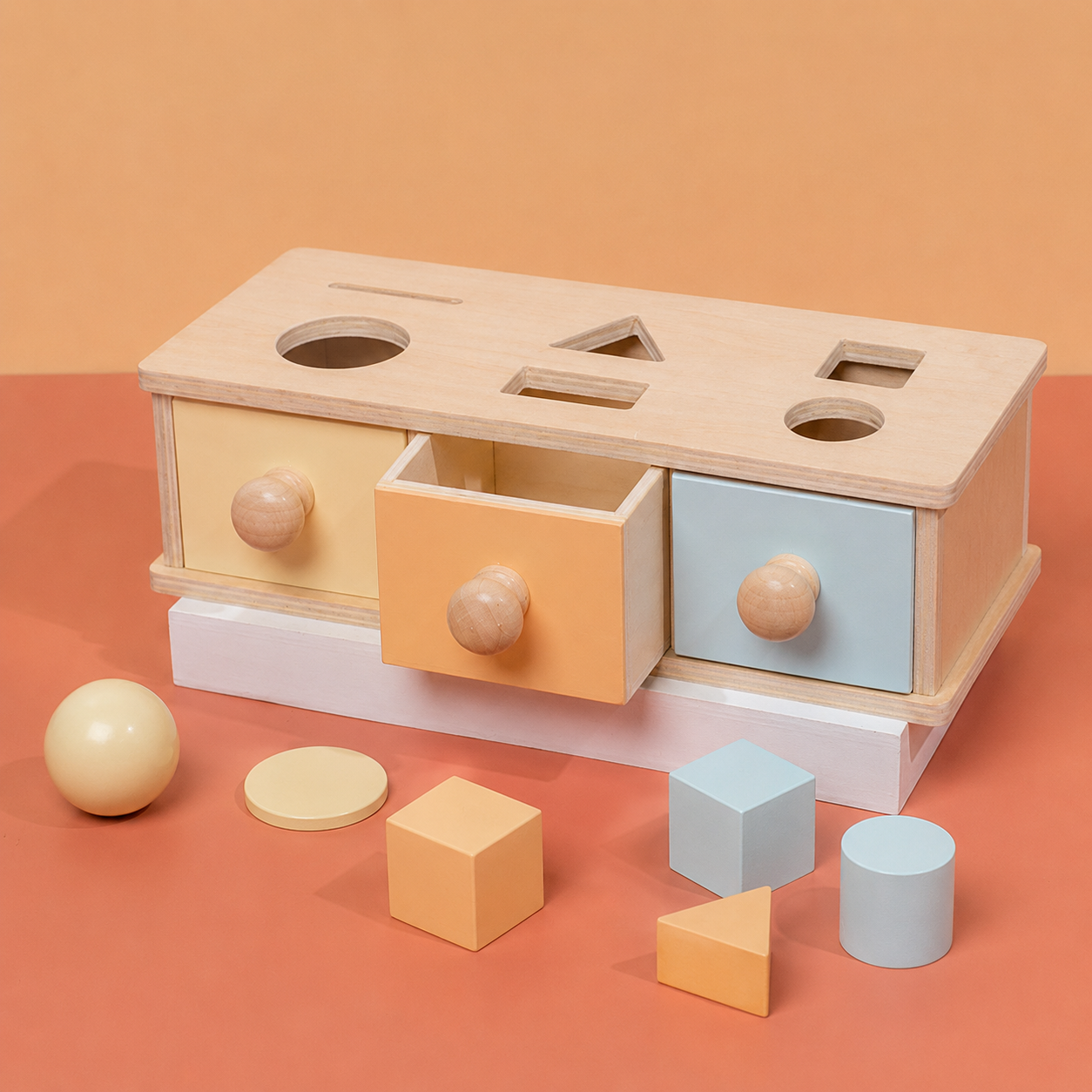 Montessori Wooden Shape Sorter Drawer Box