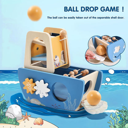 5-in-1 Multi-Activity Wooden Boat Toy