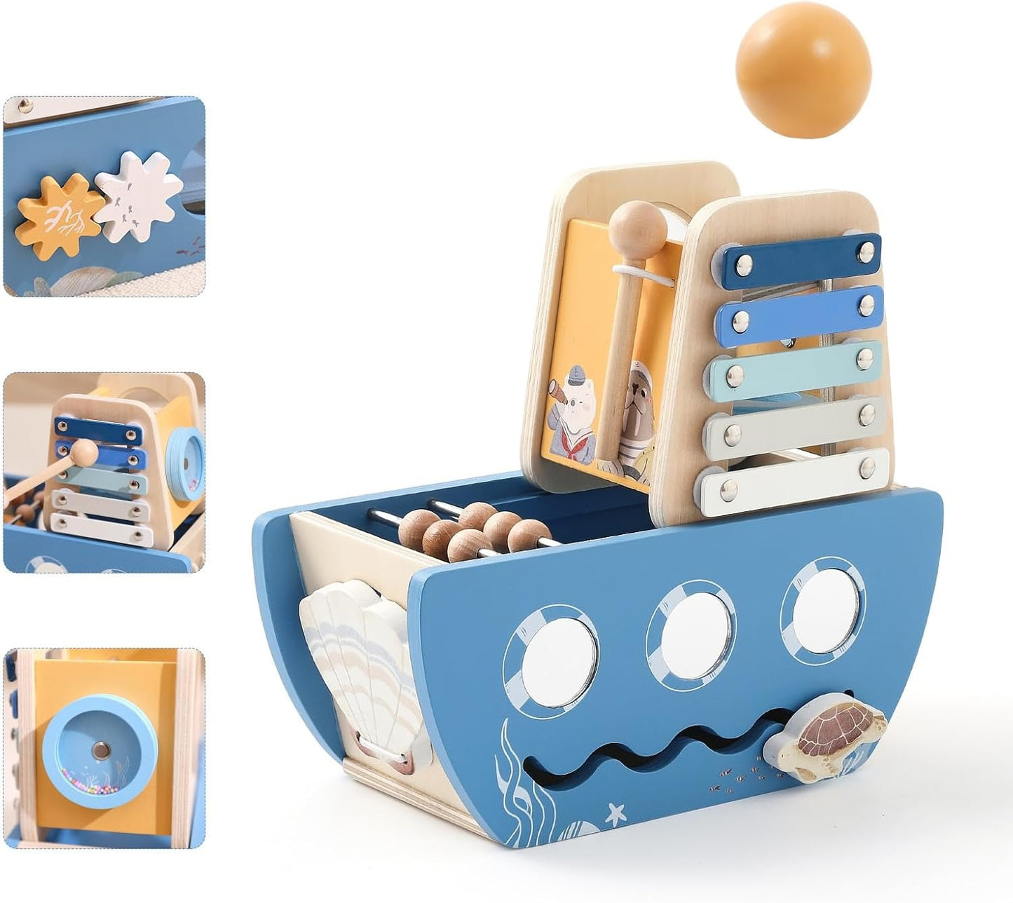 5-in-1 Multi-Activity Wooden Boat Toy