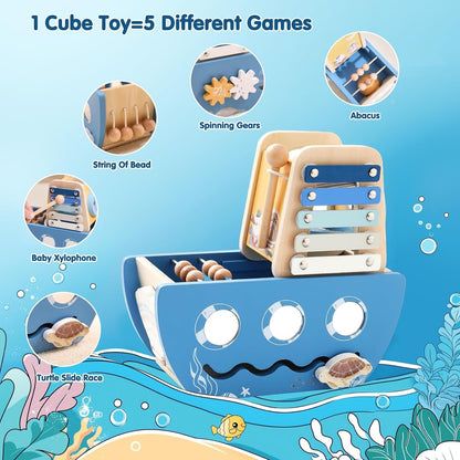 5-in-1 Multi-Activity Wooden Boat Toy