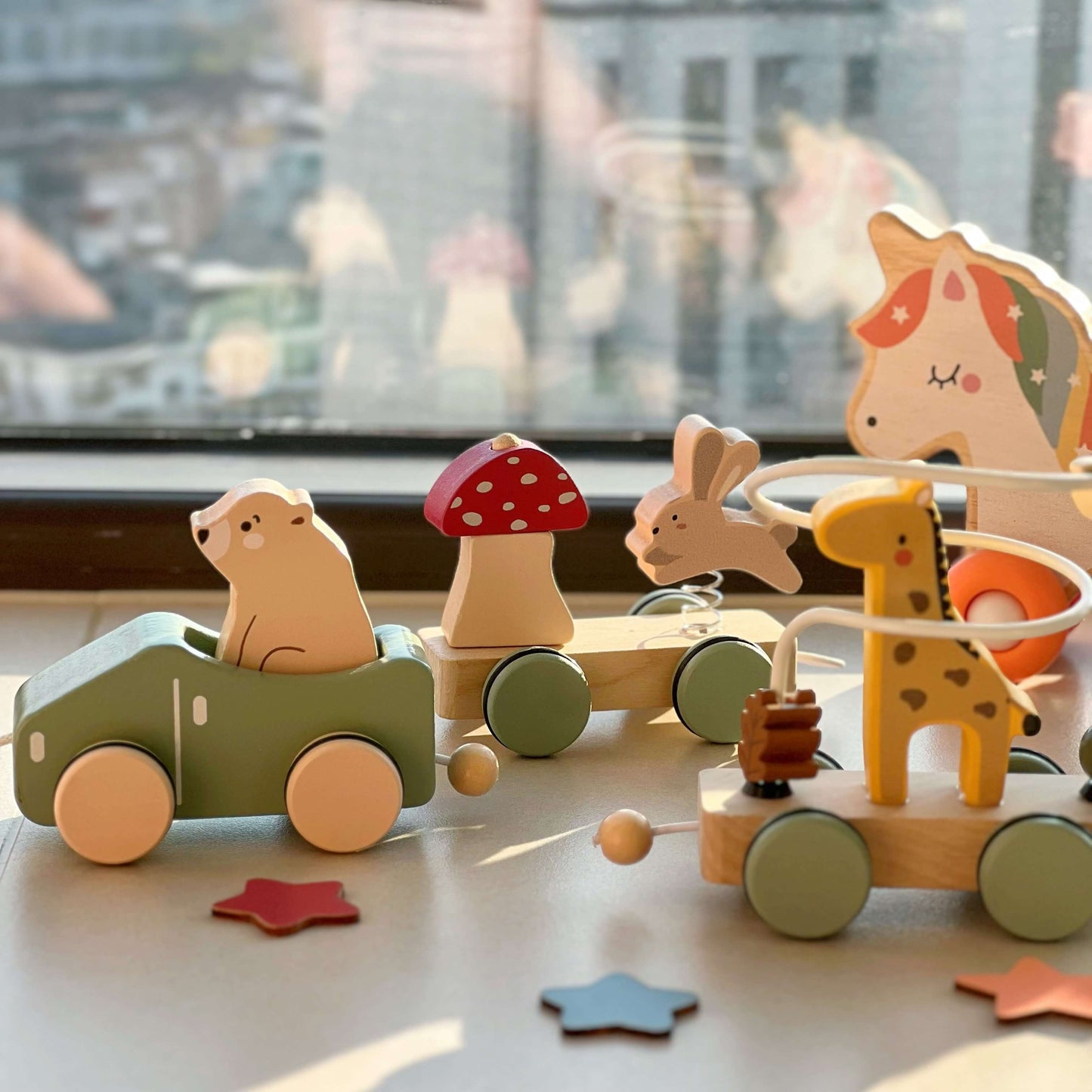 Natural Wooden Pull-Along Train Toy