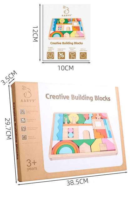 Montessori wooden rainbow castle block set in eco-friendly packaging, creative building toy for kids
