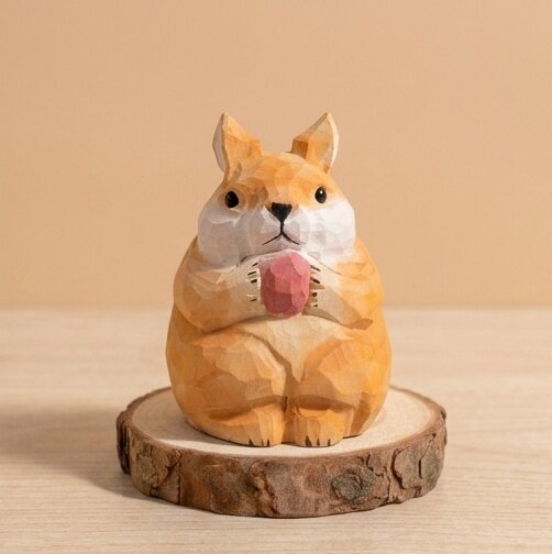 Hand carved wooden squirrel figurine toy natural wood finish, eco-friendly Montessori forest animal figurine for toddlers, non-toxic child-safe Waldorf wooden toy for imaginative play and nursery decor