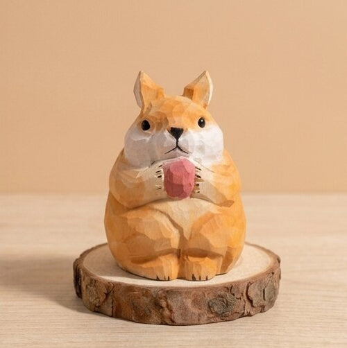 Hand carved wooden squirrel figurine toy natural wood finish, eco-friendly Montessori forest animal figurine for toddlers, non-toxic child-safe Waldorf wooden toy for imaginative play and nursery decor