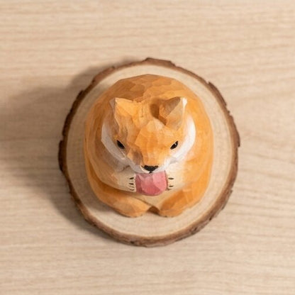 Top detail view wooden squirrel figurine toy showing hand carved texture, non-toxic stained natural wood eco-friendly figurine, sustainable wooden animal toy gift for children ages 1-5 years