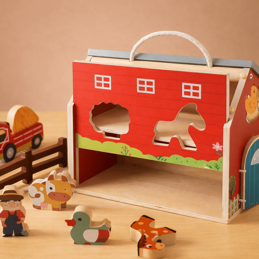 hand-painted wooden animal figures – toddler farm theme educational gift