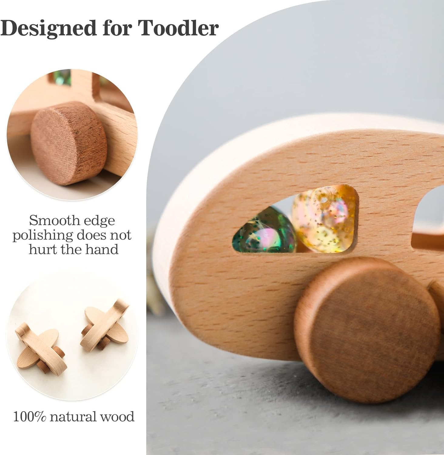 Wooden toy with smooth edges on a light background