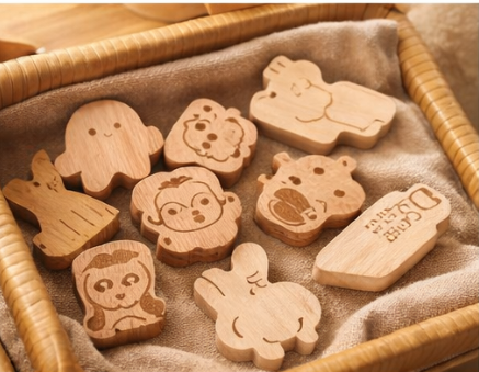 Handcrafted wooden animal lacing beads in a basket, Montessori eco-friendly toy set