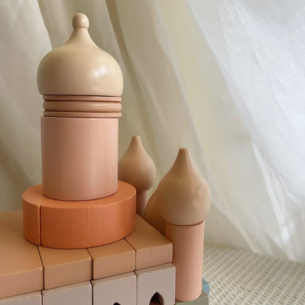 Stack of ceramic pots on a white background