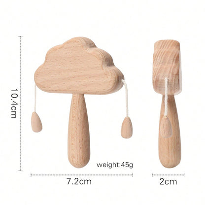 Wooden cloud-shaped toy with measurements and weight details on a white background