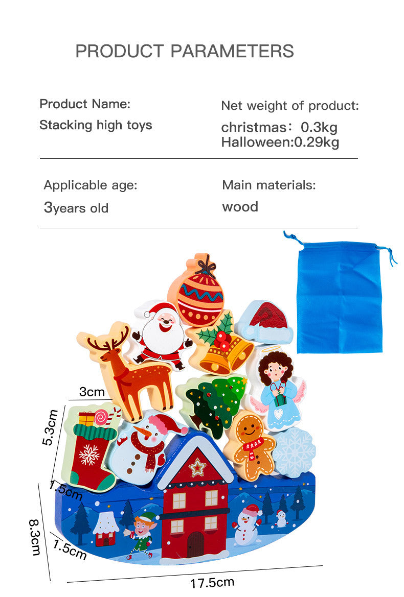 Stacking high toys with product parameters on a white background