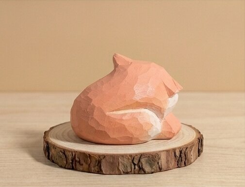 Top detail view wooden fox figurine toy showing hand carved texture, non-toxic stained natural wood eco-friendly figurine, sustainable wooden animal toy gift for children ages 1-5 years