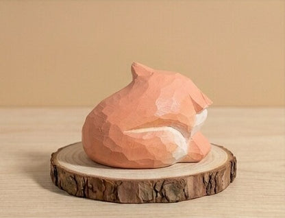 Top detail view wooden fox figurine toy showing hand carved texture, non-toxic stained natural wood eco-friendly figurine, sustainable wooden animal toy gift for children ages 1-5 years