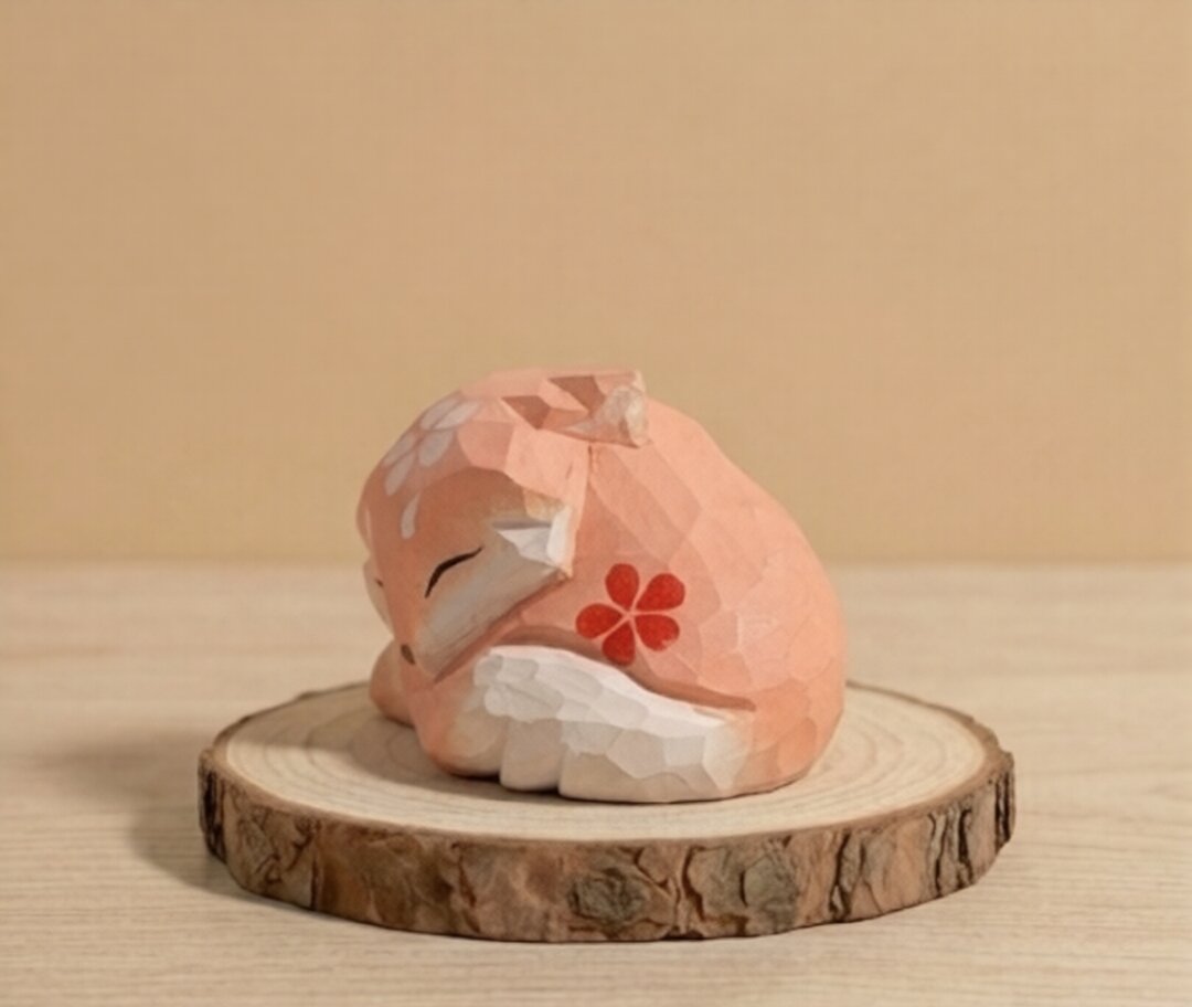 Side profile view handcrafted wooden fox animal figurine showing carved details, sustainable natural wood toy safe for kids 18 months+, eco-friendly forest animal toy for toddler playroom and storytelling