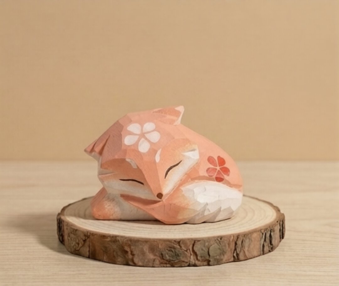 Hand carved wooden fox figurine toy natural wood finish, eco-friendly Montessori forest animal figurine for toddlers, non-toxic child-safe Waldorf wooden toy for imaginative play and nursery decor