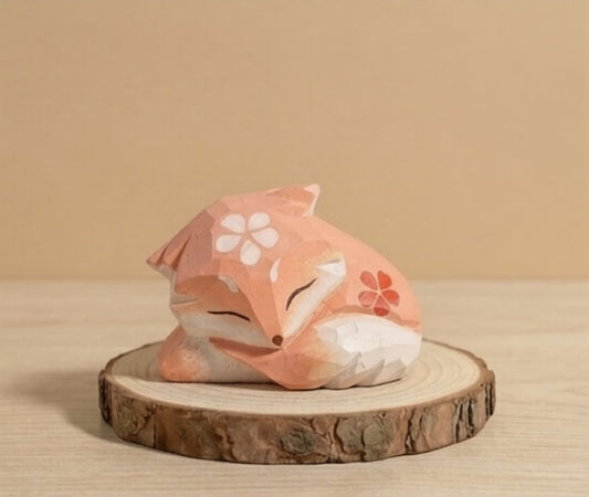 Hand carved wooden fox figurine toy natural wood finish, eco-friendly Montessori forest animal figurine for toddlers, non-toxic child-safe Waldorf wooden toy for imaginative play and nursery decor