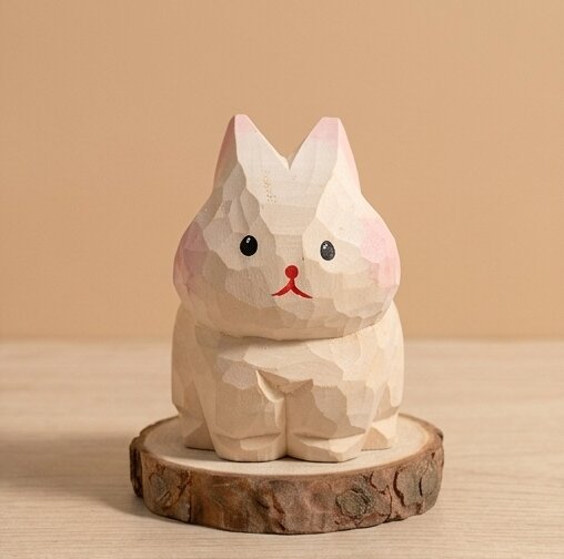 Hand carved wooden rabbit sheep toy natural wood finish, eco-friendly Montessori farm animal figurine for toddlers, non-toxic child-safe Waldorf wooden toy for imaginative play and nursery decor