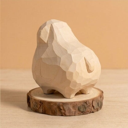 Top detail view wooden rabbit sheep toy showing hand carved texture, non-toxic stained natural wood eco-friendly figurine, sustainable wooden animal toy gift for children ages 1-5