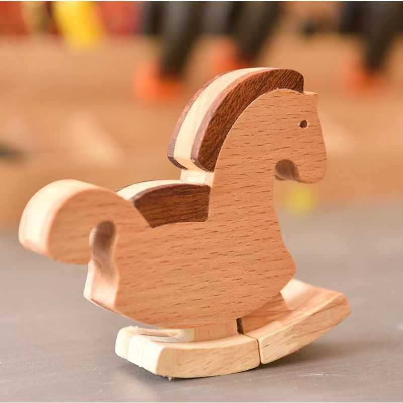 Eco-friendly handmade wooden horse ramp walker toy set, an educational and durable heirloom-quality wooden gift for toddlers.