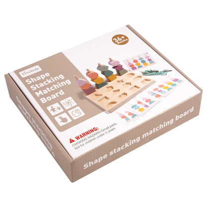 Shape stacking matching board packaging on a white background
