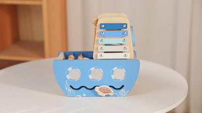 5-in-1 Multi-Activity Wooden Boat Toy