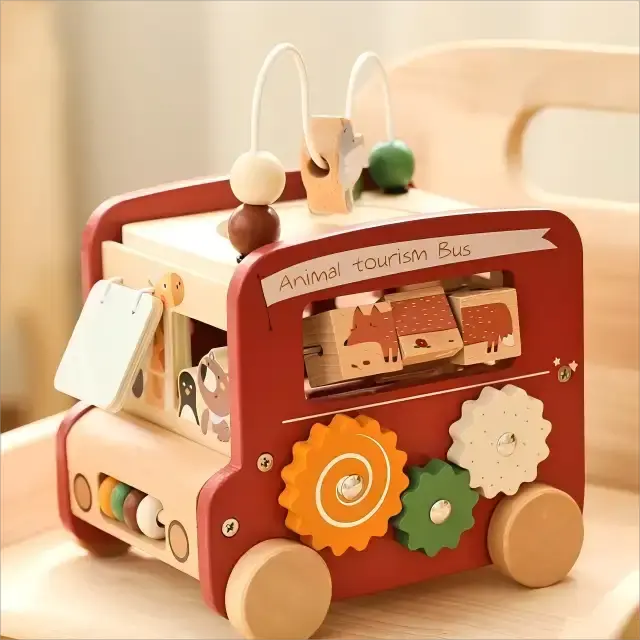 Montessori Activity Bus – wooden busy board activity toy
